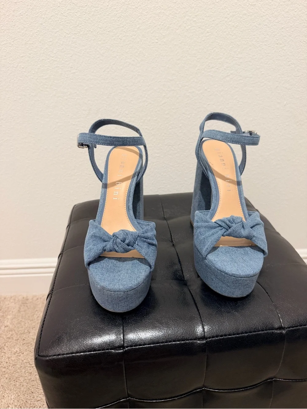 Gianni Bini Denim Blue Knotted Platform Sandals